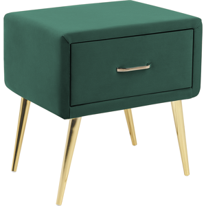 Beliani Bedside Table Emerald Green Velvet Upholstery Nightstand 1 Drawer Minimalist Design Bedroom Furniture  Material:Velvet Size:38x49x46