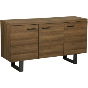 Beliani Sideboard 3 Door Dark Wood with Grey Sled Metal Base Aluminium Handles Freestanding Cabinet with Shelves Home Storage Unit Industrial Material:MDF Size:42x79x140