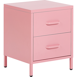 Beliani Bedside Table Pink Steel Nightstand Industrial Design 2 Drawers Bedroom Storage Furniture  Material:Steel Size:40x55x43