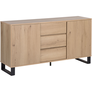 Beliani Sideboard Light Wood Chest of Drawers Cabinet Storage Unit Bedroom Living Room Material:MDF Size:39x76x145