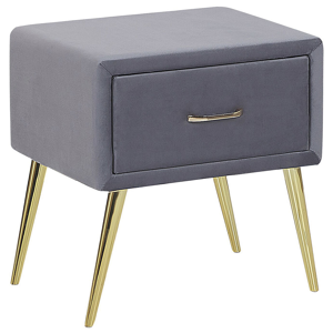 Beliani Bedside Table Grey Velvet Upholstery Nightstand 1 Drawer Minimalist Design Bedroom Furniture  Material:Velvet Size:38x49x46
