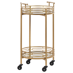 Beliani Kitchen Trolley Gold Iron Frame Mirrored Top with Shelf Castors Glamour Bar Cart Material:Iron Size:42x75x42