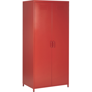 Beliani Home Office Storage Cabinet Red Steel 2 Doors 4 Shelves Industrial Design Material:Steel Size:50x171x76