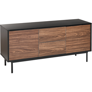 Beliani 2 Door Sideboard Dark Wood with Black Particle Board Steel Legs Drawers Cabinets with Shelves Modern Style Hallway Living Room Bedroom Storage Material:Particle Board Size:38x55x120