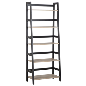 Beliani Ladder Bookcase Black and Light Wood Effect 163 x 64 cm 5 Tier Leaning Shelving Rack Material:MDF Size:34x163x64