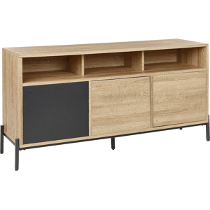 Beliani 3 Door Sideboard Light Wood and Grey MDF Paper Finish Storage 3 Open Shleves Material:MDF Size:40x76x140