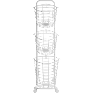 Beliani 3 Tier Wire Basket Stand White Metal with Castors Handles Detachable Kitchen Bathroom Storage Accessory for Towels Newspaper Fruits Vegetables Material:Metal Size:27x123x37