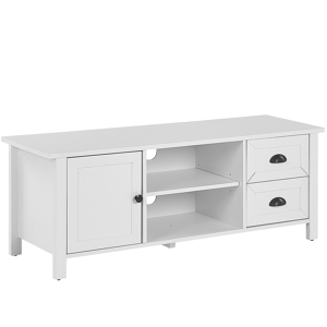 Beliani TV Stand White MDF TV Up To 54ʺ Rustic Cabinet Drawers Shelves Cable Management Living Room Material:Particle Board Size:40x46x120