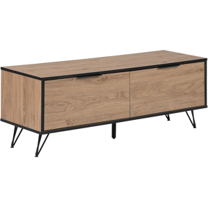 Beliani TV Stand Light Wood Particle Board Metal Legs for up to 55ʺ TV Modern Media Unit with 2 Cabinets Cable Management Material:Particle Board Size:40x46x120