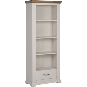 Beliani Bookshelf Cream with Dark Top Engineered Wood Particle Board 4 Tiers Shelves 1 Drawer Storage Unit Living Room Furniture Material:Particle Board Size:34x179x70