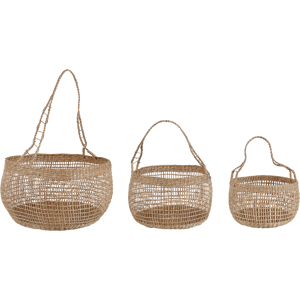 Beliani Set of 3 Baskets Natural Seagrass with Handles Home Accessory Boho Style Material:Seagrass Size:40/32/25x24/21/16x40/32/25