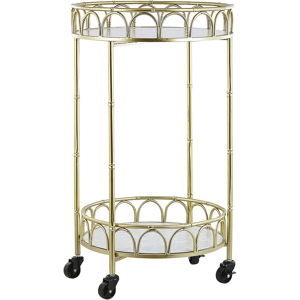 Beliani Kitchen Trolley Gold Iron Frame Marble Effect Tops Glamour Bar Cart with Castors Material:Iron Size:48x80x48