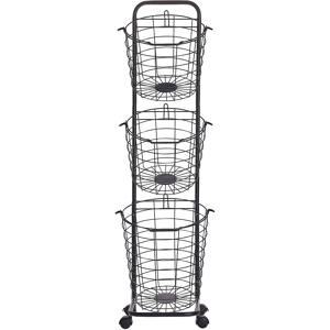 Beliani 3 Tier Wire Basket Stand Black Metal with Castors Handles Detachable Kitchen Bathroom Storage Accessory for Towels Newspaper Fruits Vegetables Material:Metal Size:37x123x37