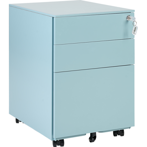 Beliani Office Storage Unit Light Blue Steel with Castors 3 Drawers Key-Locked Industrial Design Material:Steel Size:50x60x39