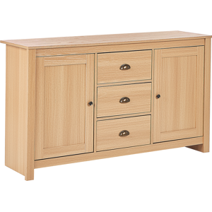 Beliani 2 Door Sideboard Light Wood Particle Board 2 Cabinets and 3 Drawers Traditional Style Storage Material:Particle Board Size:40x80x140