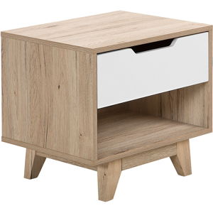 Beliani Bedside Table Nightstand Light Wood with White 1 Drawer Open Shelf Bedroom Material:MDF Size:40x46x50