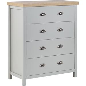 Beliani Chest of Drawers Grey Light Wood Particle Board 4 Soft Closing Drawers Sideboard Dresser Scandinavian Traditional Style Material:Particle Board Size:39x95x79