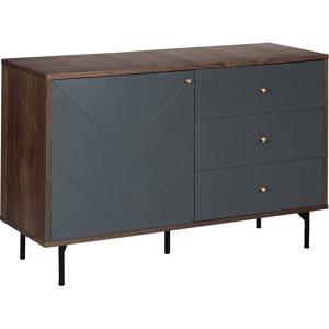 Beliani Sideboard Dark Wood with Grey 118 x 40 cm 3 Drawer 1 Cabinet Modern Glam Material:MDF Size:40x76x120