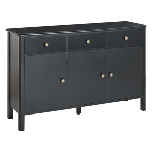 Beliani 3 Door Sideboard Black MDF Drawers Cabinets with Shelves Gold Knobs Modern Style Hallway Living Room Bedroom Storage Material:MDF Size:39x75x120