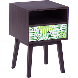 Beliani Bedside Table Nightstand Dark Wood with Floral Pattern 1 Drawer Manufactured Wood Modern Design Material:MDF Size:40x61x40