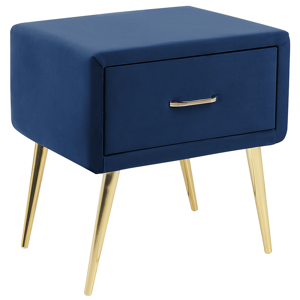 Beliani Bedside Table Navy Blue Velvet Upholstery Nightstand 1 Drawer Minimalist Design Bedroom Furniture  Material:Velvet Size:38x49x46
