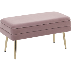 Beliani Bedroom Storage Bench Pink Polyester Velvet Upholstery Golden Legs Glam Design Solid Colour Living Room Furniture Material:Velvet Size:37x43x79