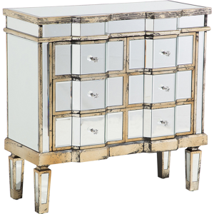 Beliani Mirrored Sideboard Gold 6 Drawers Shabby Chic French Design Material:Glass Size:35x80x81