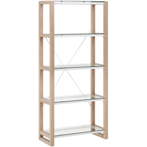 Beliani Bookcase White and Light Wood Wooden Glass Shelves Freestanding Shelving Unit Scandinavian Design Material:Particle Board Size:30x152x68