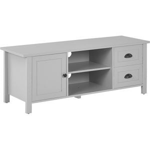 Beliani TV Stand Light Grey MDF TV Up To 54ʺ Rustic Cabinet Drawers Shelves Cable Management Living Room Material:Particle Board Size:40x46x120