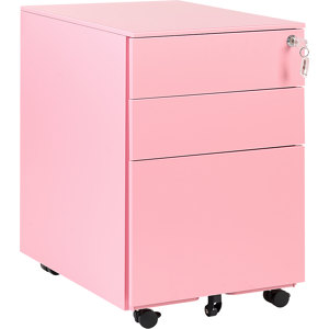 Beliani Office Storage Unit Pink Steel with Castors 3 Drawers Key-Locked Industrial Design Material:Steel Size:50x60x39