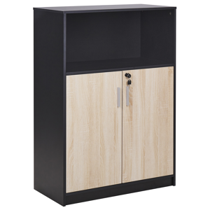 Beliani Storage Cabinet Light Wood with Black Particle Board Locker with Open Shelf 2 Door Home Office Modern Material:Particle Board Size:40x117x80