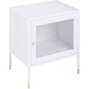 Beliani Bedside Table White Steel Powder Coated Mesh Door Nightstand Industrial Design Bedroom Storage Furniture  Material:Steel Size:35x51x45