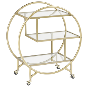 Beliani Kitchen Trolley Gold Metal Glass 50 x 34 cm Glamour Wheels Open Storage Three Shelves Living Room Material:Iron Size:70x79x38