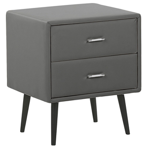 Beliani Bedside Table Grey Faux Leather Upholstery 2 Drawers Nightstand Minimalist Modern Design Black Legs Material:Faux Leather Size:41x56x48