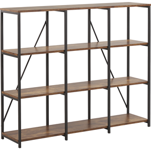 Beliani 3 Tier Bookcase Dark Wood with Black Metal Frame Open Shelf Industrial Minimalist Shelving Unit Material:Particle Board Size:30x102x120