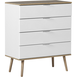 Beliani Chest of Drawers White Sideboard with 4 Drawers 93 x 79 cm Living Room Bedroom Hallway Storage Cabinet Scandinavian Style Material:MDF Size:40x93x79