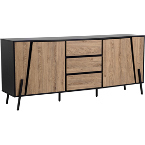 Beliani Sideboard Light Wood 2 Cabinets 3 Drawers Metal Legs Minimalistic Material:Chipboard Size:40x75x177