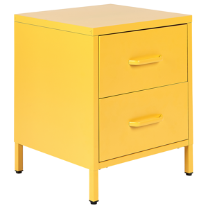 Beliani Bedside Table Yellow Steel Nightstand Industrial Design 2 Drawers Bedroom Storage Furniture  Material:Steel Size:40x55x43