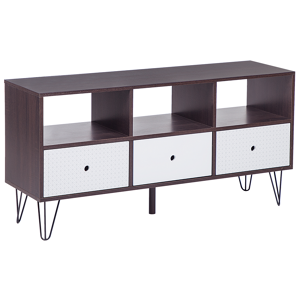 Beliani TV Stand Dark Wood with White for up to 50ʺ TV Media Unit with 3 Drawers Shelves Material:MDF Size:35x60x120