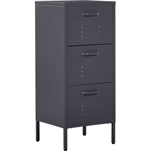 Beliani 3 Drawer Storage Cabinet Black Metal Steel Home Office Unit Industrial Small Chest of Drawers Material:Steel Size:40x103x43