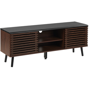 Beliani TV Stand Dark Wood Finish up to 63ʺ TV Sideboard with Sliding Slatted Doors Material:MDF Size:40x54x140