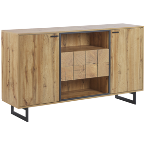 Beliani Sideboard Light Wood Particle Board 2 Door Cabinet with 2 Drawers Metal Legs Rustic Material:Particle Board Size:40x89x158