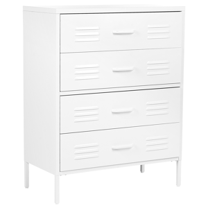 Beliani 4 Drawer Chest White Metal Steel Storage Cabinet Industrial Style for Home Office Living Room Material:Steel Size:40x102x80