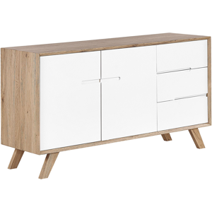 Beliani Sideboard White Light Wood 3 Drawers 2 Cabinets Modern Design Scandinavian Material:MDF Size:40x75x140