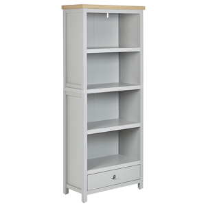 Beliani Bookcase Grey Light Wood Particle Board 4 Shelves Short Storage Unit Scandinavian Traditional Style  Material:Particle Board Size:35x180x72
