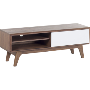 Beliani TV Stand Dark Wood White Storage Shelf Cable Management Modern Material:MDF Size:35x44x117