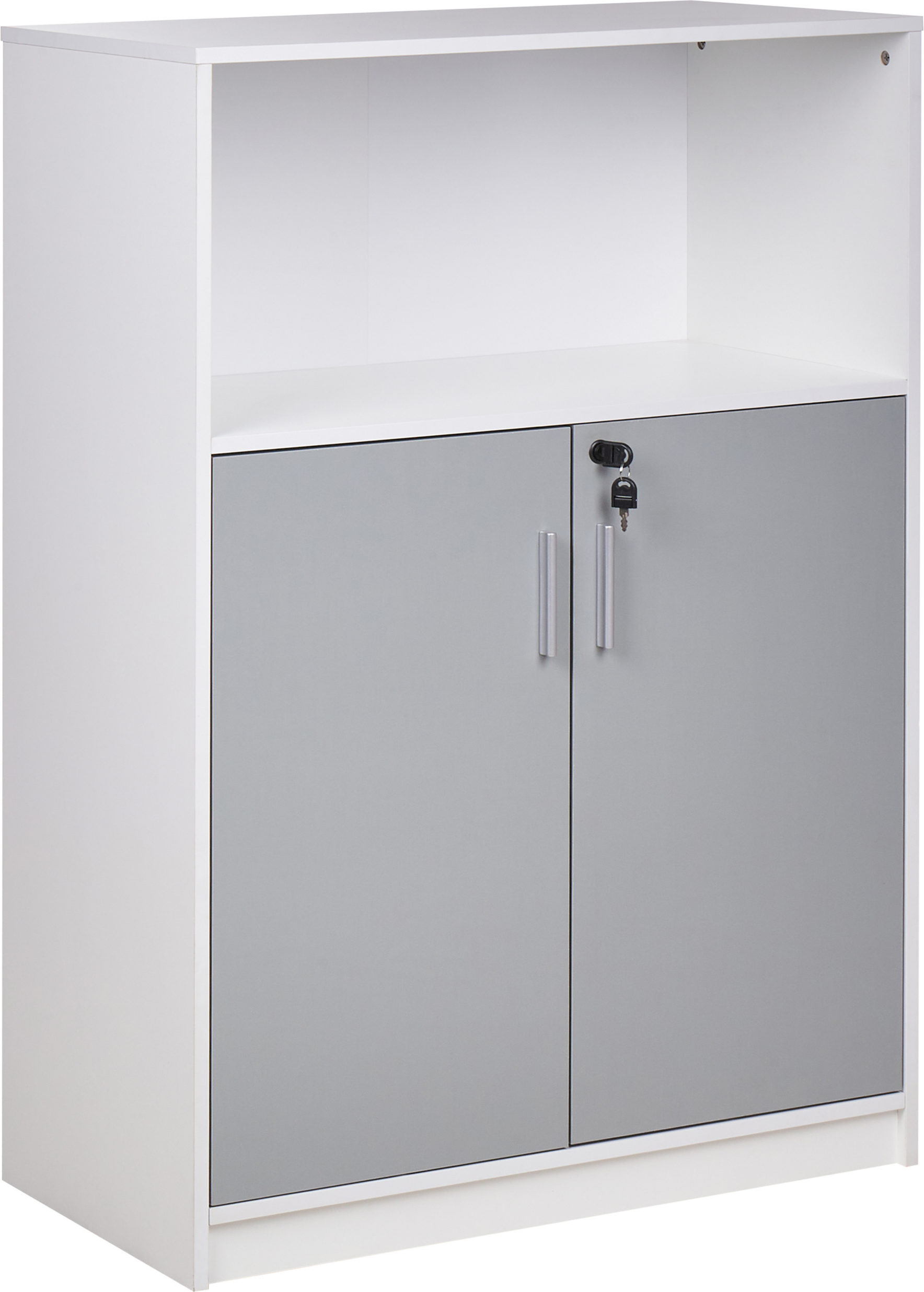 Beliani Storage Cabinet Light Grey White Particle Board Locker with Open Shelf 2 Door Home Office Modern Material:Particle Board Size:40x117x80