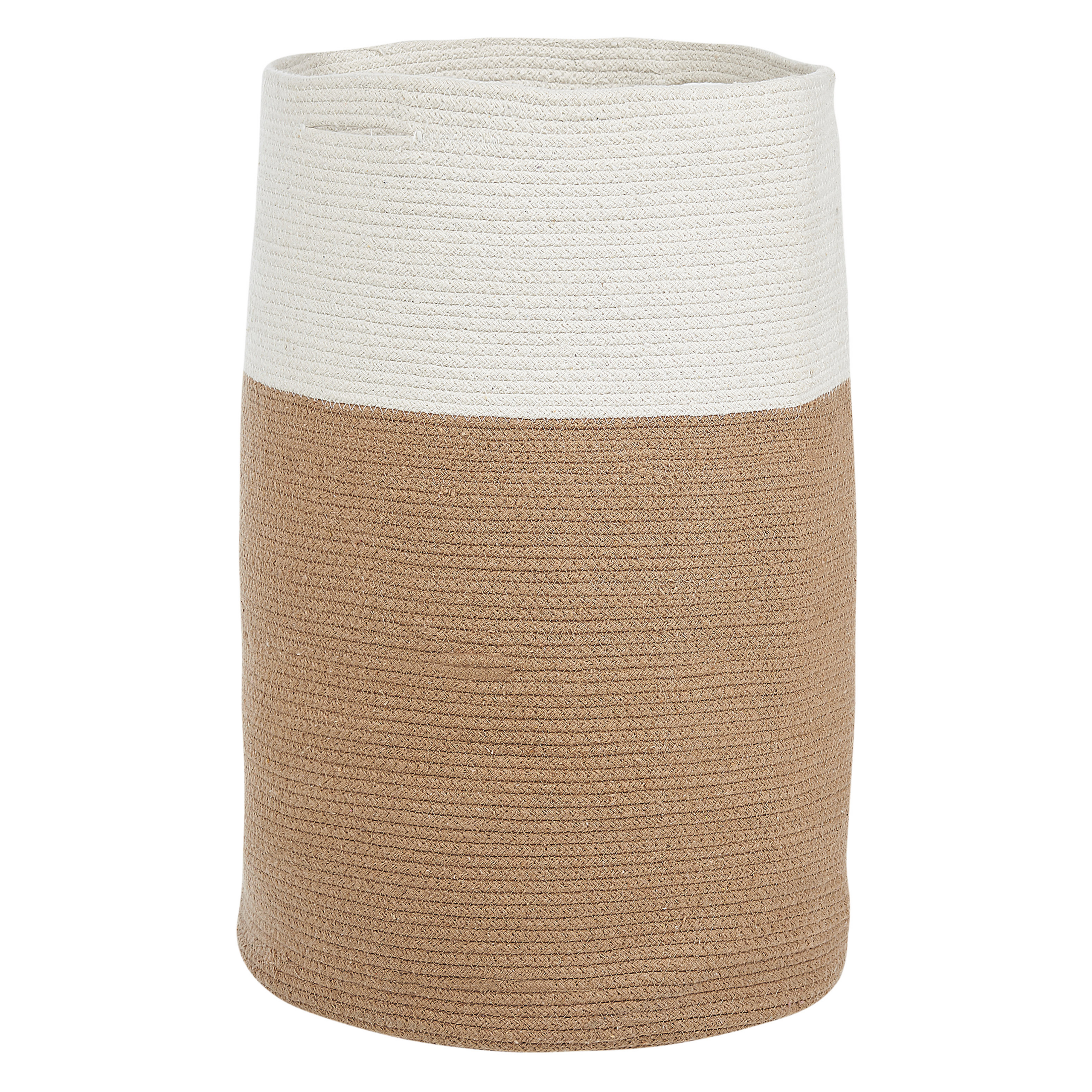 Beliani Storage Basket Cotton Beige and White Braided Laundry Hamper Fabric Bin Material:Cotton Size:52x57x52