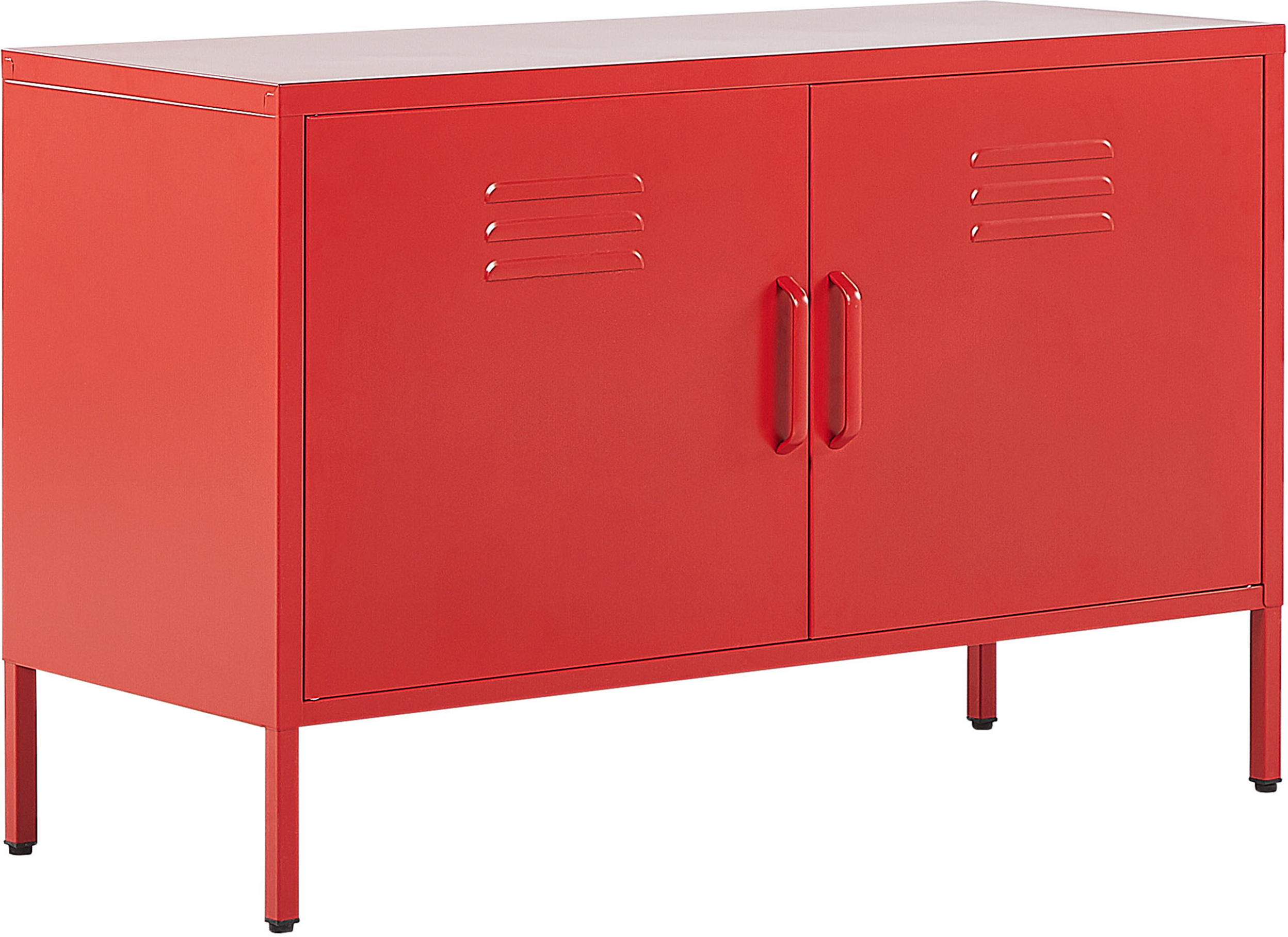 Beliani 2 Door Sideboard Red Steel Home Office Furniture Shelves Leg Caps Industrial Design Material:Steel Size:40x65x100