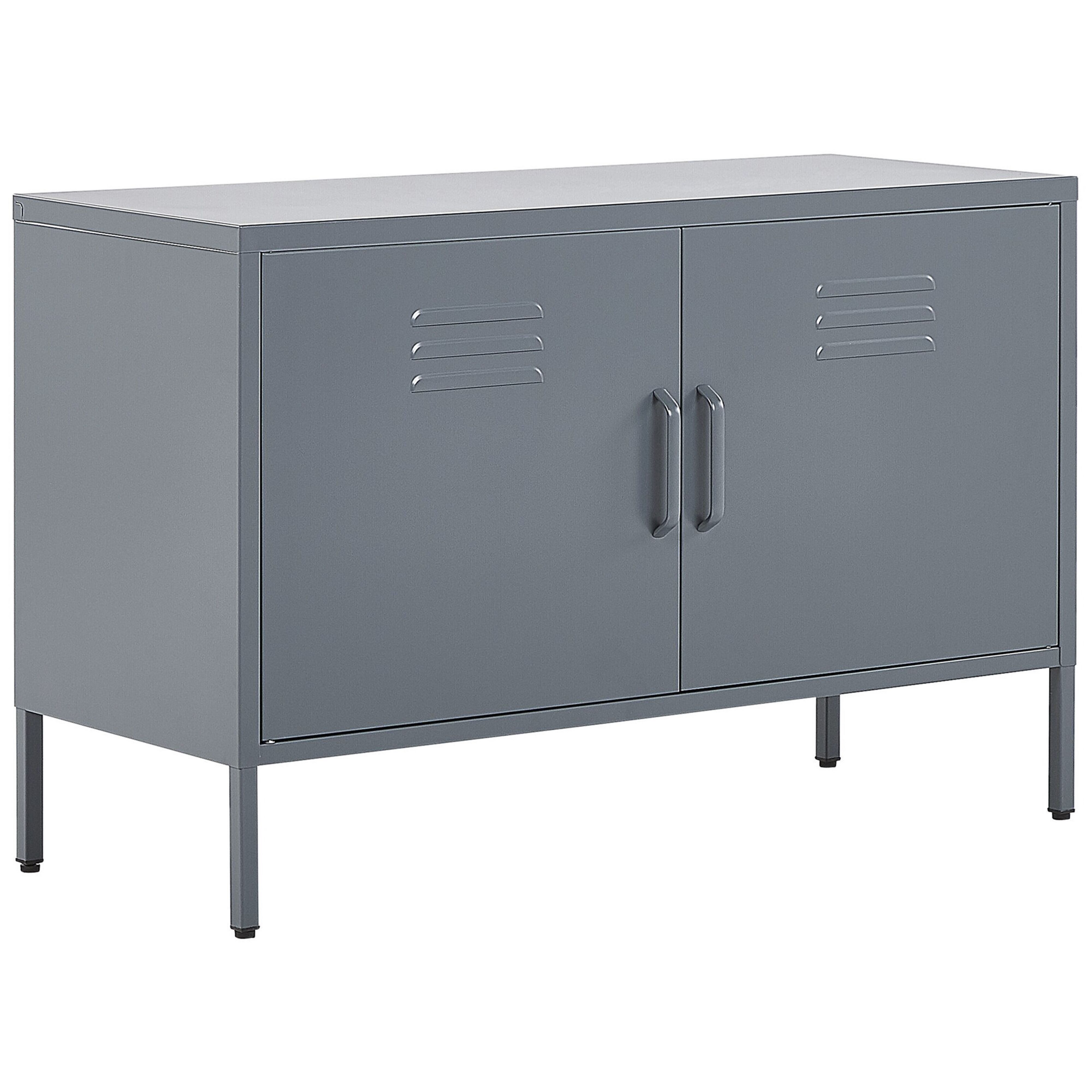 Beliani 2 Door Sideboard Grey Steel Home Office Furniture Shelves Leg Caps Industrial Design Material:Steel Size:40x65x100